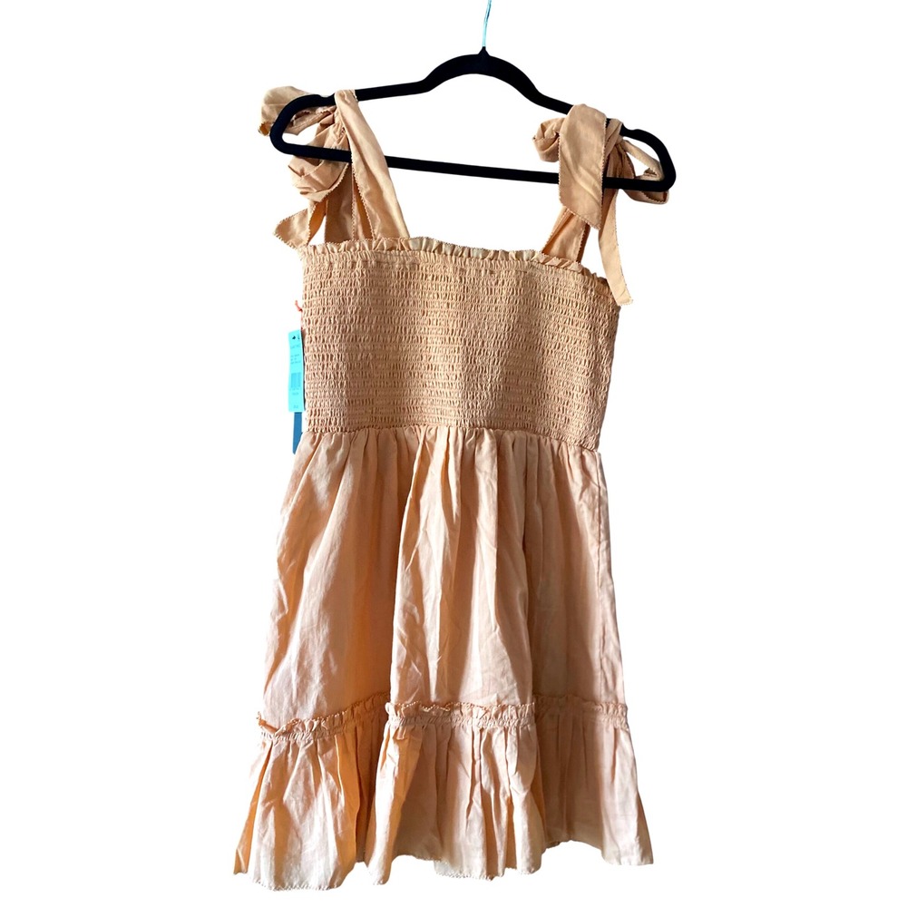 Black Tape Smocked Dress Tie Strap‎ Sundress Coral Cloud Petite Size S NWT